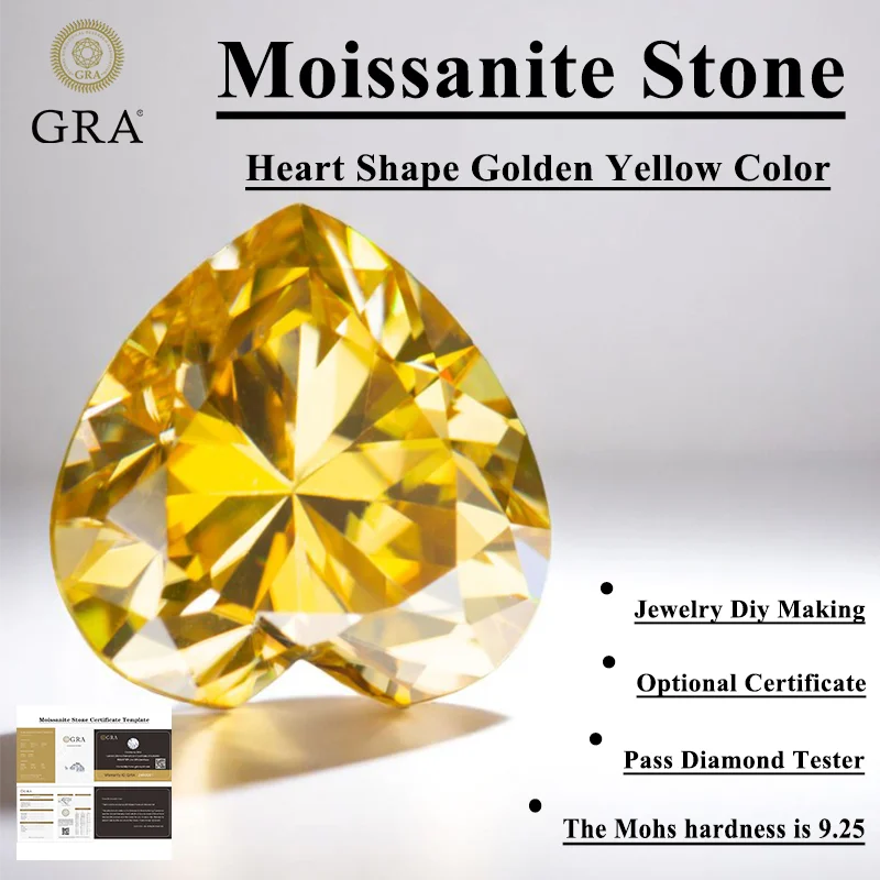 Top Moissanite Stone Golden Yellow Color Heart Shape VVS1 with GRA Certificate Pass Diamond Tester Charms for jewel making
Top Moissanite Stone Golden Yellow Color Heart Shape VVS1 with GRA Certificate Pass Diamond Tester Charms for jewel making
