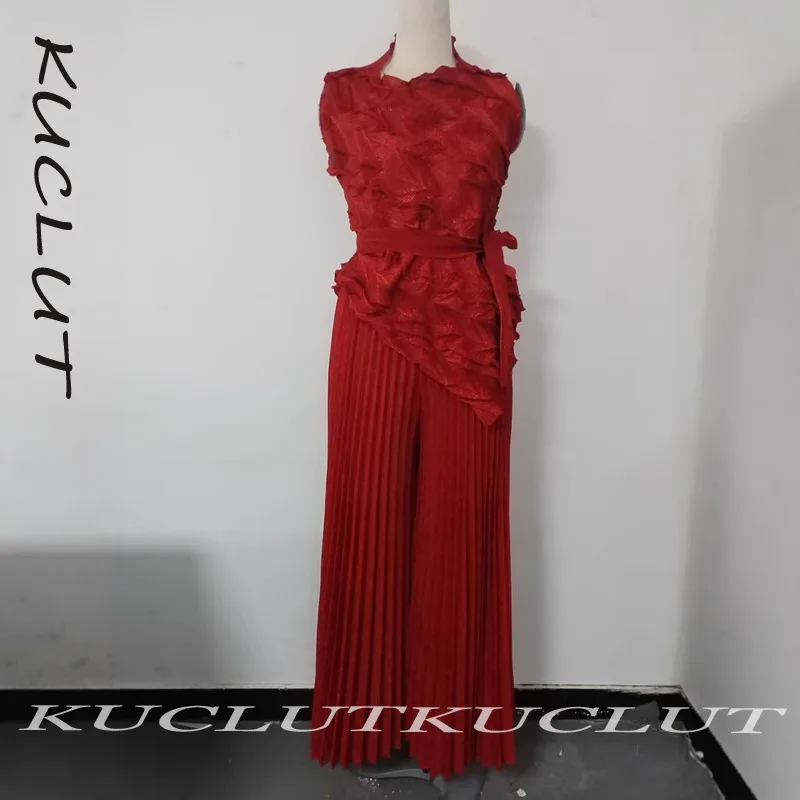 KUCLUT модные женские плиссированные брюки из двух частей с рюшами, нерегулярные топы без рукавов, брюки с высокой эластичной резинкой на талии, женские K135
KUCLUT модные женские плиссированные брюки из двух частей с рюшами, нерегулярные топы без рукавов, брюки с высокой эластичной резинкой на талии, женские K135