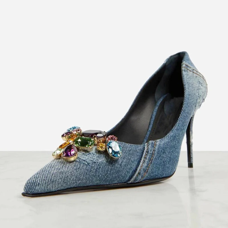 Colorful Rhinestones Thin Heels Women Dress Shoes Chic Denim Stiletto High-heeled Pumps Pointy Toe Jeans Shoe
Colorful Rhinestones Thin Heels Women Dress Shoes Chic Denim Stiletto High-heeled Pumps Pointy Toe Jeans Shoe