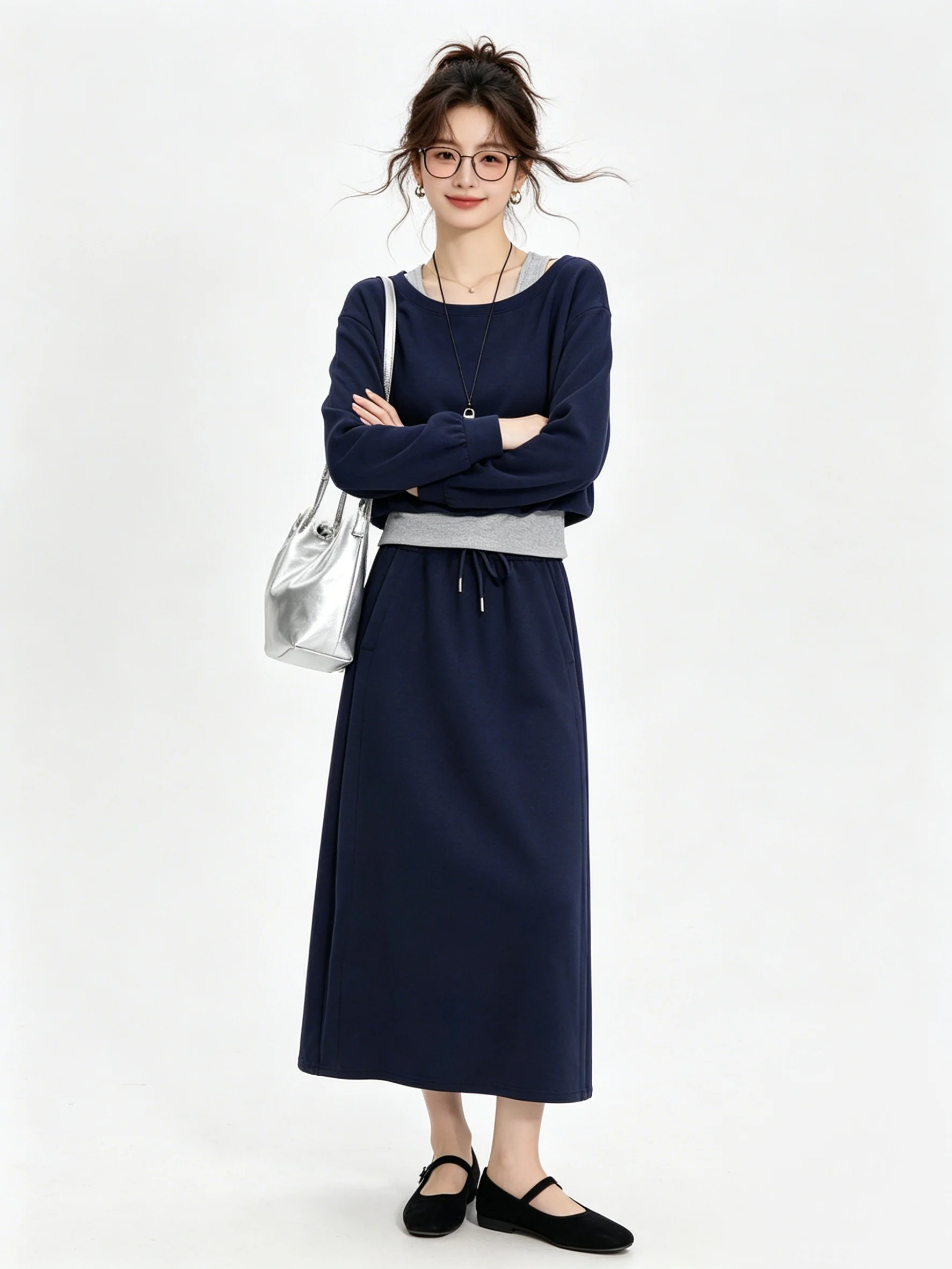 Retro Korean Style Anti-Aging Sweatshirt Fake Two-Piece Color Block Top Early Spring High Waist Split Skirt Women's Fash...
Retro Korean Style Anti-Aging Sweatshirt Fake Two-Piece Color Block Top Early Spring High Waist Split Skirt Women's Fash...