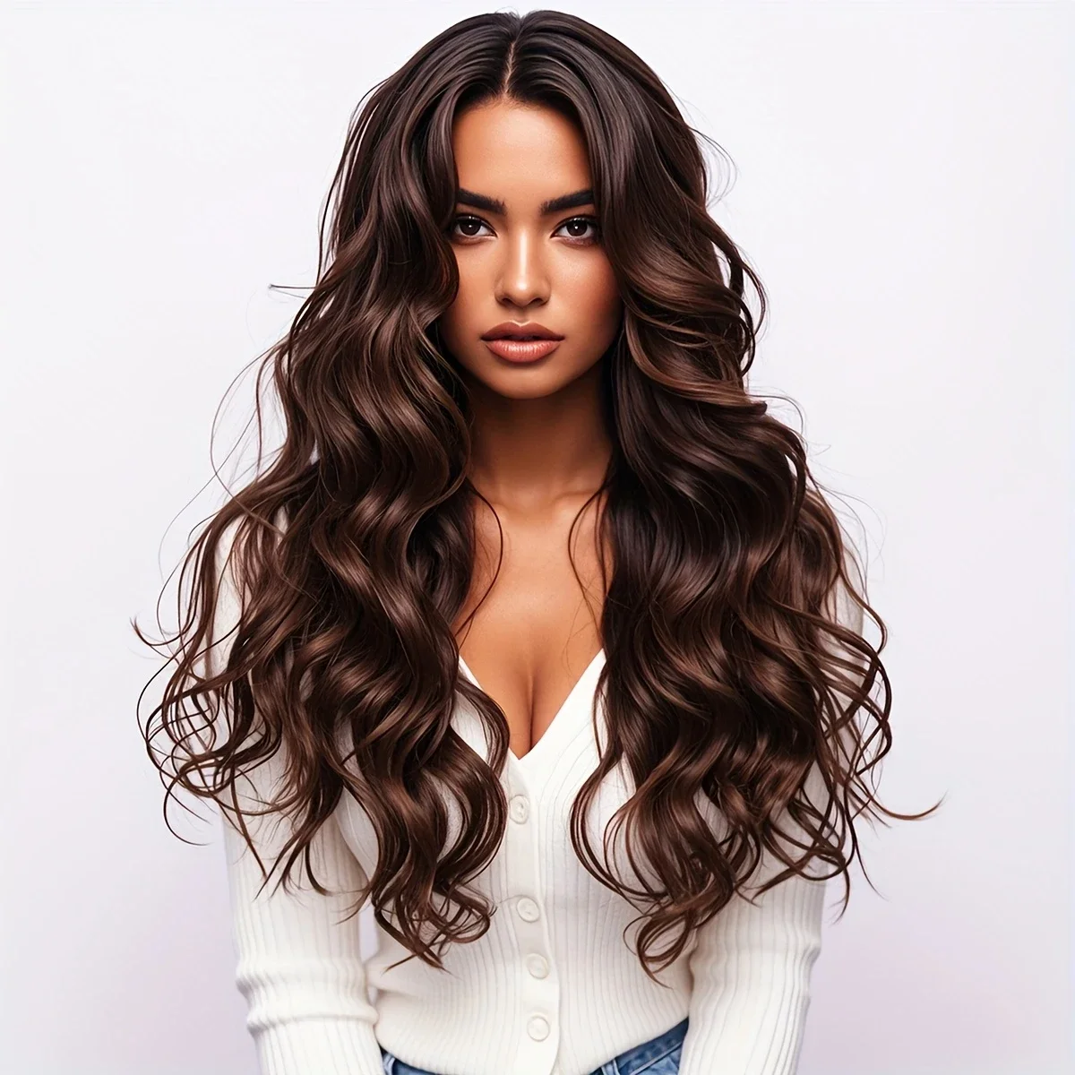 26-inch long brown body wavy lace front wig, 200% density, 13x4 lace for all skin tones, suitable for daily and holiday wear
26-inch long brown body wavy lace front wig, 200% density, 13x4 lace for all skin tones, suitable for daily and holiday wear
