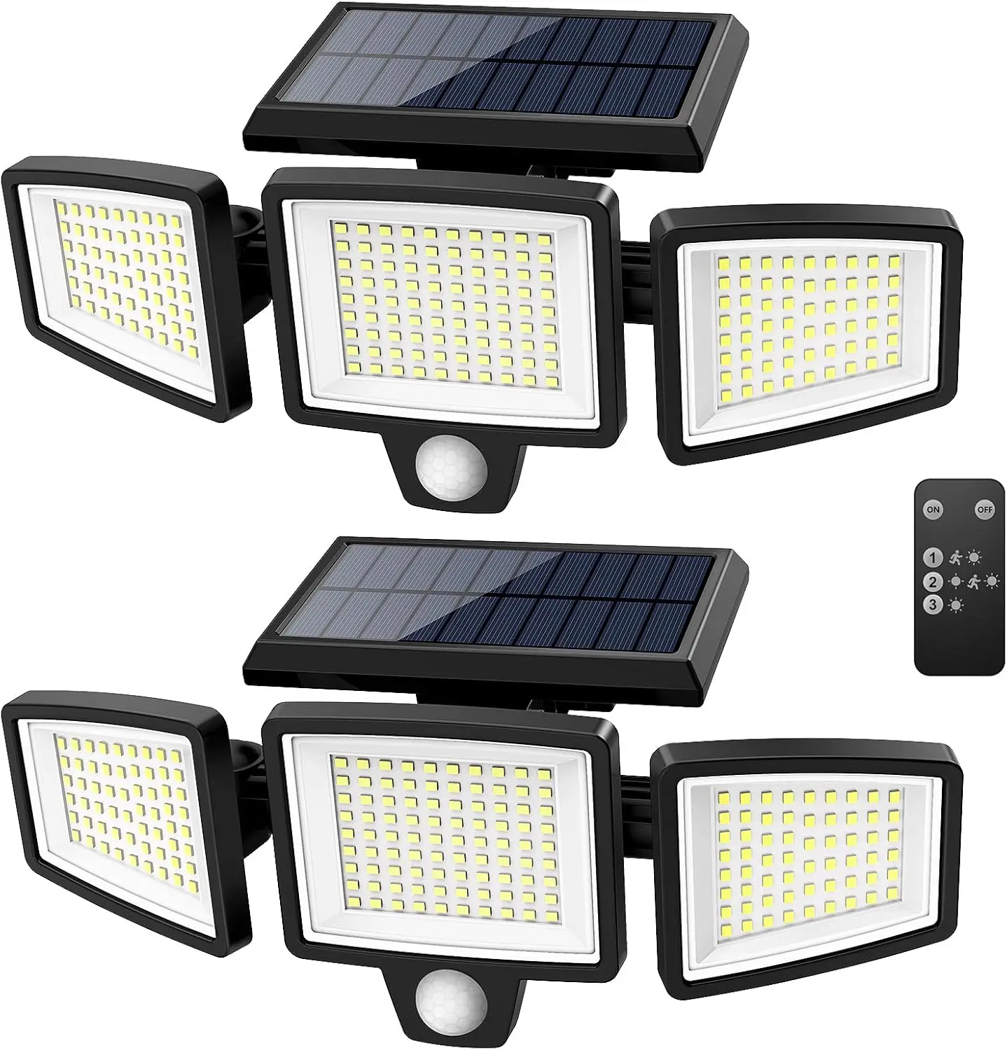 Solar Outdoor Lights 2500LM 210 LED Security Lights with Remote Control,3 Heads Motion Sensor Lights, IP65 Waterproof
Solar Outdoor Lights 2500LM 210 LED Security Lights with Remote Control,3 Heads Motion Sensor Lights, IP65 Waterproof