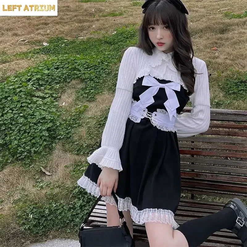 Spring New Japanese Lolita Dress with Bow for Women Short Blouse 2-Piece Design Korean Fashion Cute Kawaii Sling Miniskirt SH25
Spring New Japanese Lolita Dress with Bow for Women Short Blouse 2-Piece Design Korean Fashion Cute Kawaii Sling Miniskirt SH25