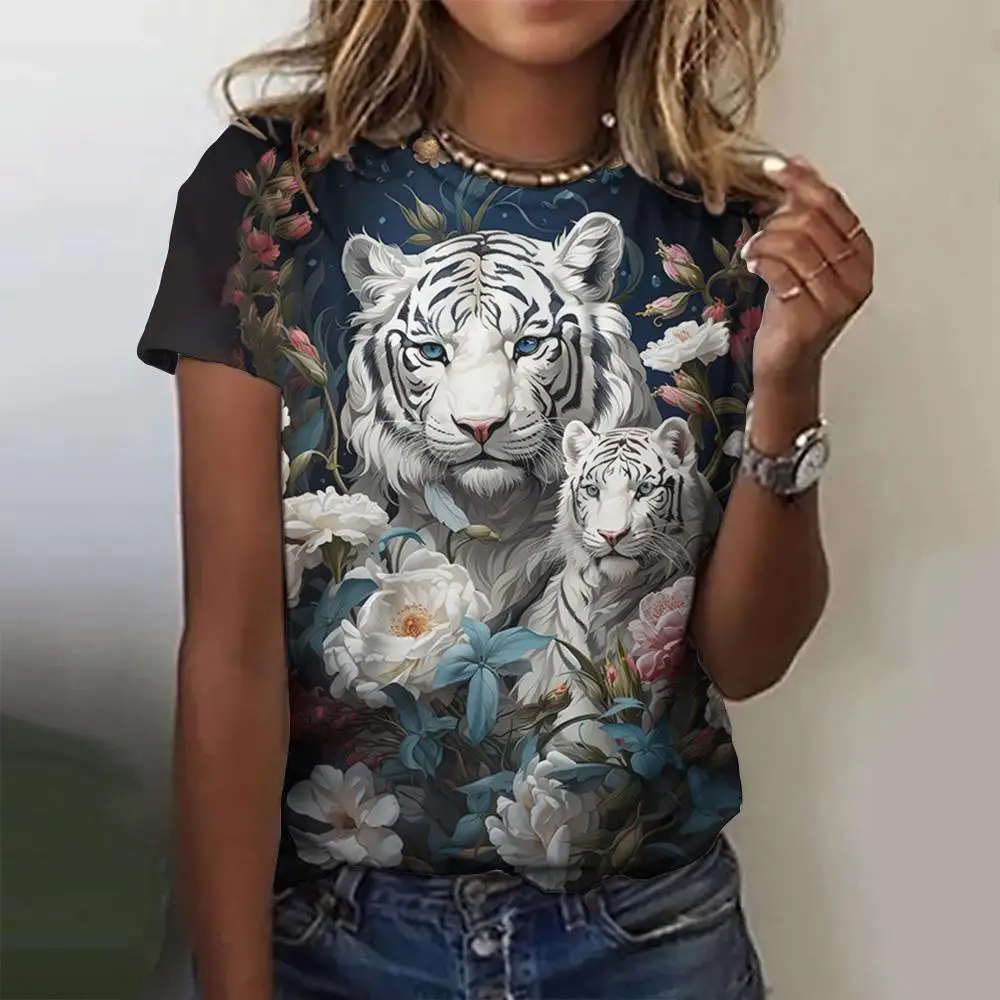 Summer Fashion Round Neck Women's Top 3d Printed With Animal And Flower Patterns T-Shirt Casual Loose Short Sleeve T-Shirt
Summer Fashion Round Neck Women's Top 3d Printed With Animal And Flower Patterns T-Shirt Casual Loose Short Sleeve T-Shirt