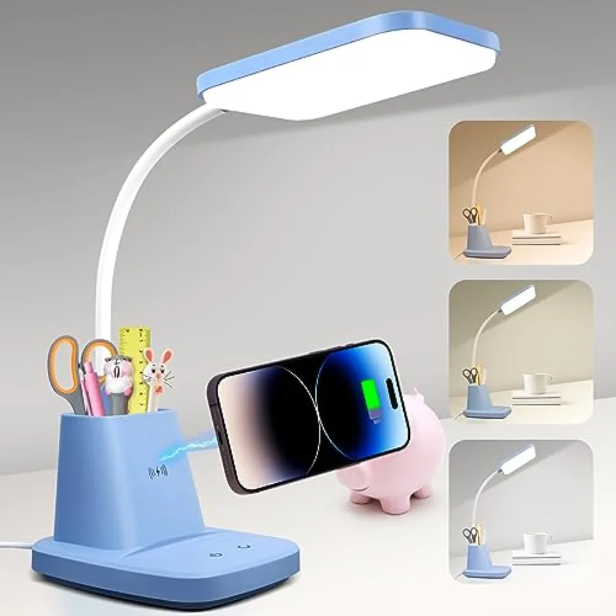 Small Desk Lamp, Desk Lamp with Pen Holder, Wirel Charger LED Desk Lamps for Home Office, 800LM Flexible Arm 3 Modes Dimmable T
Small Desk Lamp, Desk Lamp with Pen Holder, Wirel Charger LED Desk Lamps for Home Office, 800LM Flexible Arm 3 Modes Dimmable T