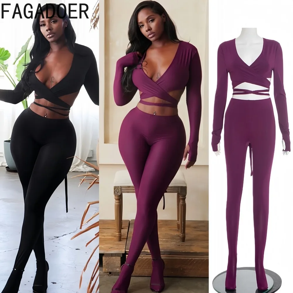 FAGADOER Sexy Hollow-out Patchwork Woman 2 Piece Set Outfit Solid Color Long Sleeves Crop Top and Skiny Pants Female Streetwear
FAGADOER Sexy Hollow-out Patchwork Woman 2 Piece Set Outfit Solid Color Long Sleeves Crop Top and Skiny Pants Female Streetwear
