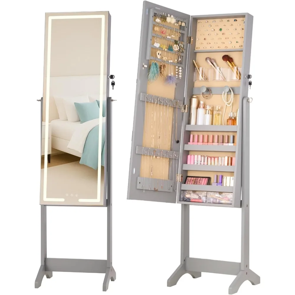 LED Mirror Jewelry Cabinet Standing Jewelry Armoire, Full Length Mirror with Jewelry Storage, 3 Color Modes Customized
LED Mirror Jewelry Cabinet Standing Jewelry Armoire, Full Length Mirror with Jewelry Storage, 3 Color Modes Customized