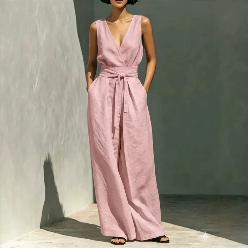 Women's Elegant Sleeveless V-Neck High Waist Wide Leg 2-piece Trousers Set Solid Color Casual Summer Outfit Fashion Trouser Suit
Women's Elegant Sleeveless V-Neck High Waist Wide Leg 2-piece Trousers Set Solid Color Casual Summer Outfit Fashion Trouser Suit