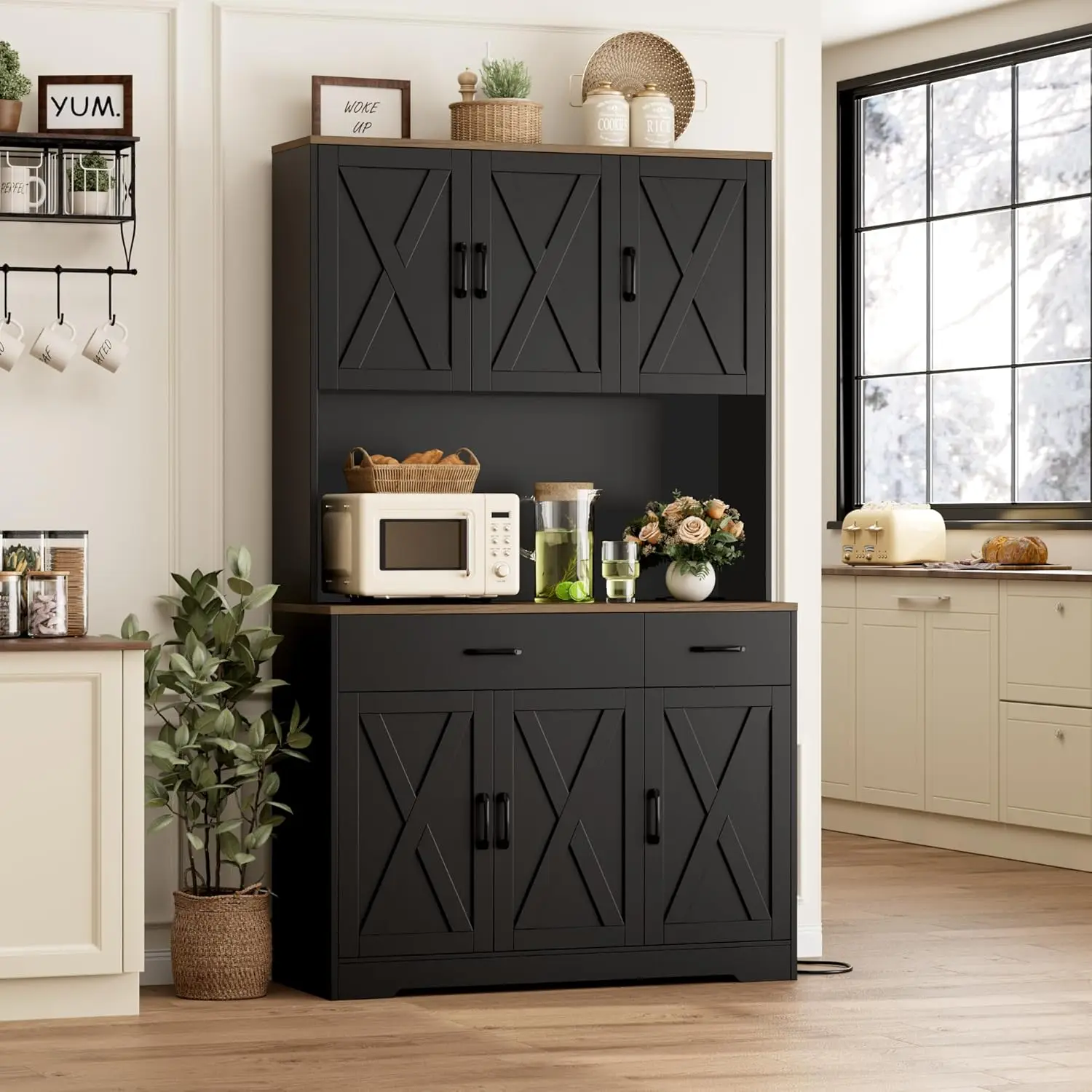 71" Pantry Cabinet with Charging Station, Tall Kitchen Pantry Storage Cabinet with Microwave Stand, with Storage Drawers
71" Pantry Cabinet with Charging Station, Tall Kitchen Pantry Storage Cabinet with Microwave Stand, with Storage Drawers