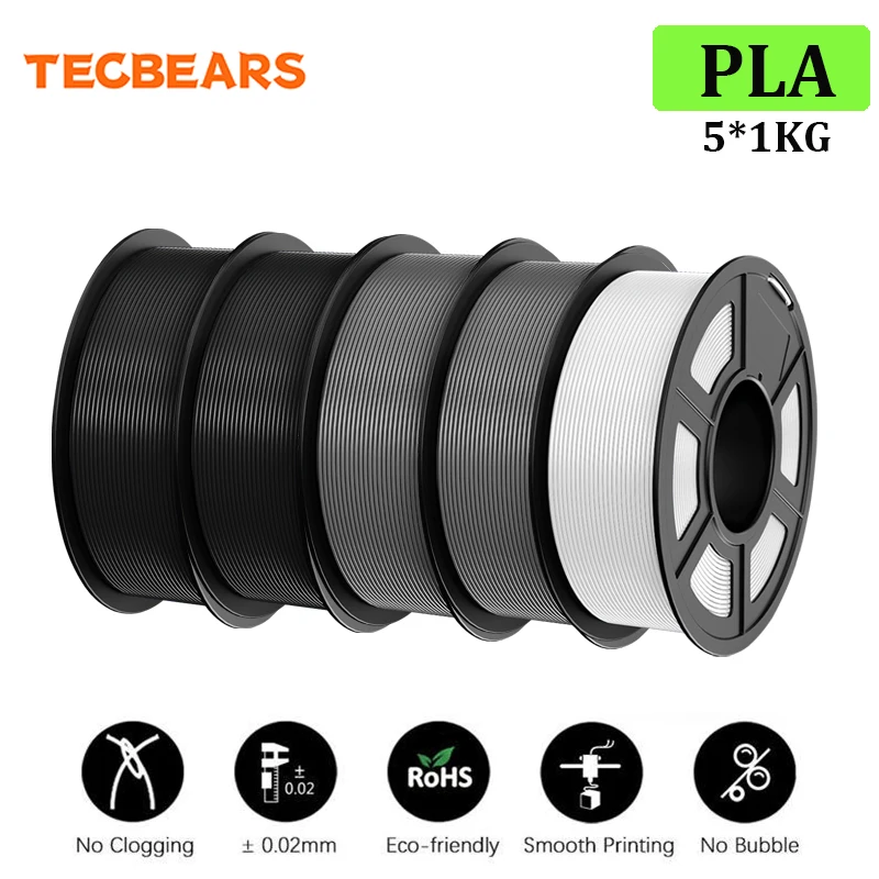 TECBEARS PLA Filament 3D Printer Filament PLA 1.75mm 5Rolls Black/Gray/White Color No Bubble for FDM DIY Gift Material Fast Shipping US
TECBEARS PLA Filament 3D Printer Filament PLA 1.75mm 5Rolls Black/Gray/White Color No Bubble for FDM DIY Gift Material Fast Shipping US
