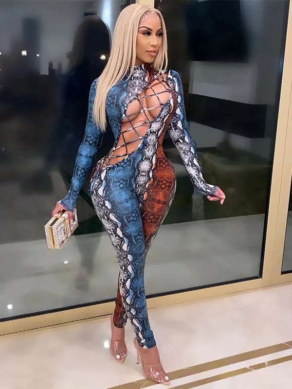 Women's Serpentine Hollowed out Laceup Jumpsuit Street Sle Snake Print Tie Waist One-Piece Pants Casual Spring Faion
Women's Serpentine Hollowed out Laceup Jumpsuit Street Sle Snake Print Tie Waist One-Piece Pants Casual Spring Faion