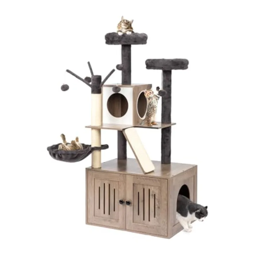 54 H All-in-1 Cat Tree Tower with Litter Box Wooden Cat Condo with Scratching Posts and Hidden Washroom for Indoor Kittens Gray
54 H All-in-1 Cat Tree Tower with Litter Box Wooden Cat Condo with Scratching Posts and Hidden Washroom for Indoor Kittens Gray