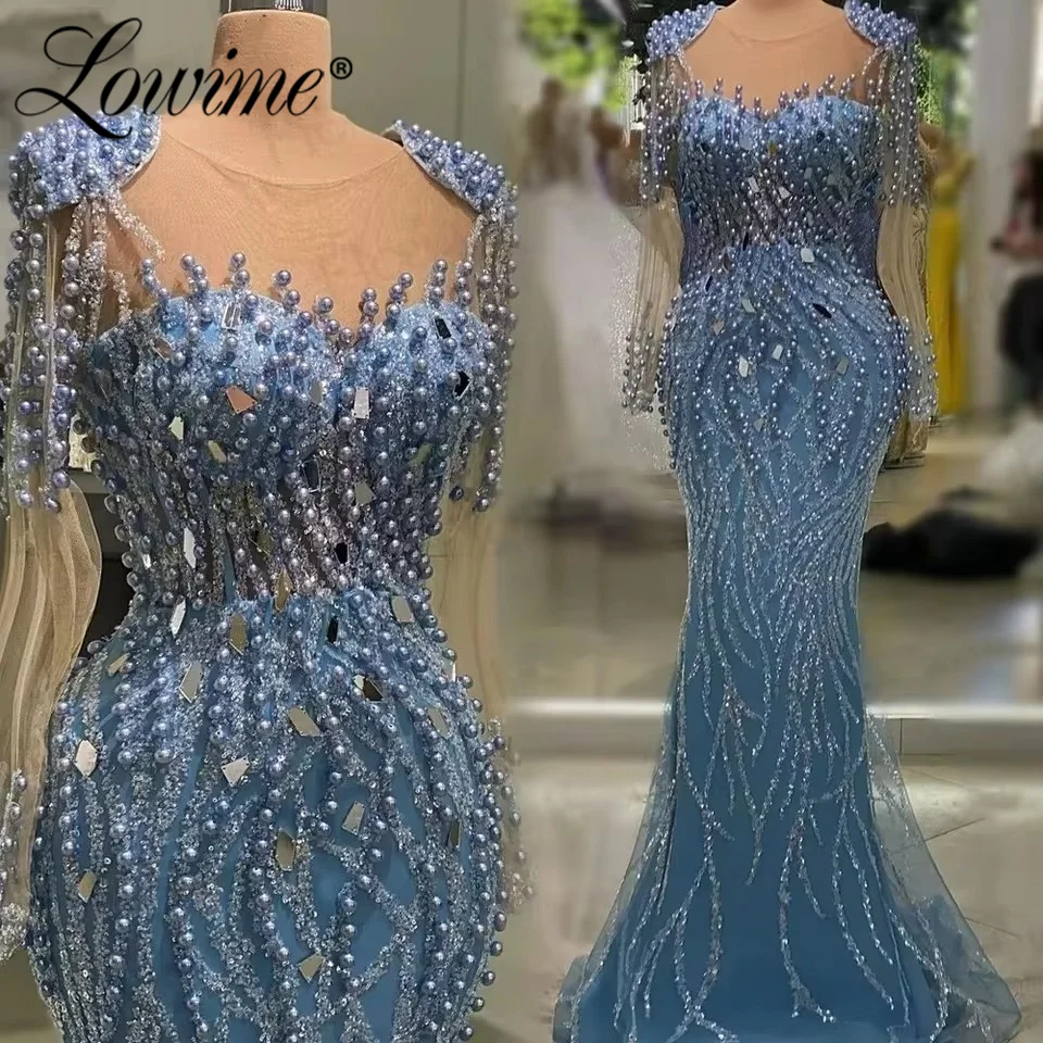 Blue Beaded Long Sleeves Formal Evening Dresses Customized Crystals Pearl Mermaid Party Dress Elegant Wedding Guest Prom Gowns
Blue Beaded Long Sleeves Formal Evening Dresses Customized Crystals Pearl Mermaid Party Dress Elegant Wedding Guest Prom Gowns