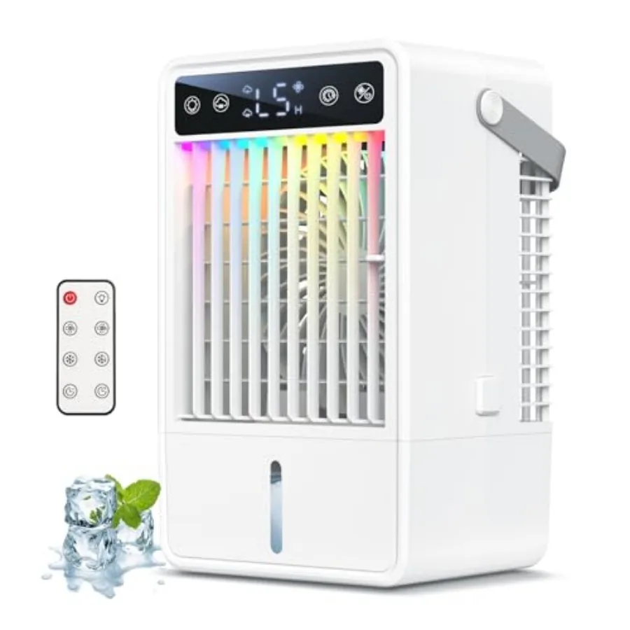 Portable Air Conditioners with 1500ML Tank, 5 Speeds Mini Evaporative Air Cooler with Remote and 2-10H Timer, Personal Air Cond
Portable Air Conditioners with 1500ML Tank, 5 Speeds Mini Evaporative Air Cooler with Remote and 2-10H Timer, Personal Air Cond