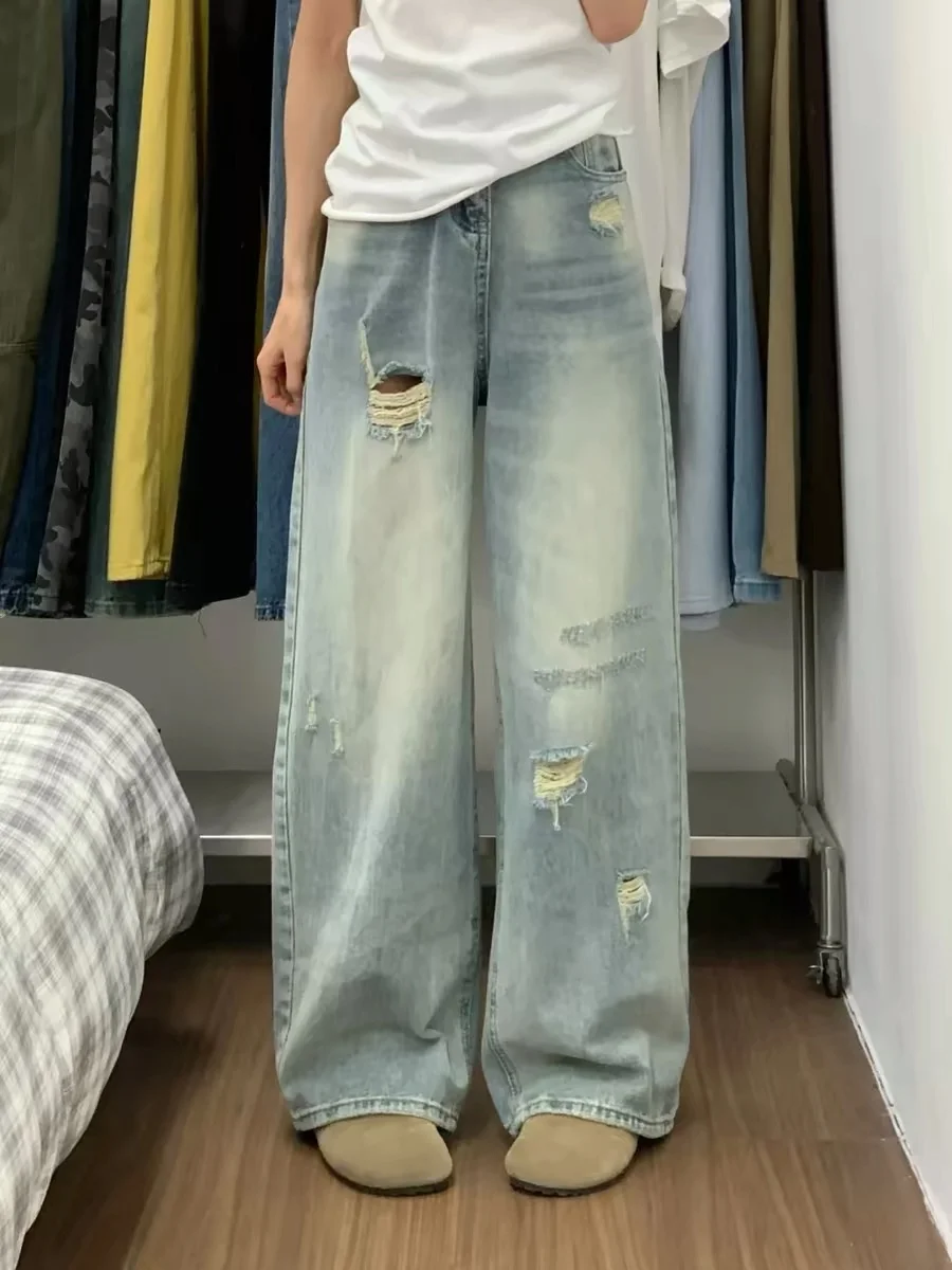 High Waist Wide Leg Denim Jeans Women's Light Washed Vintage Summer Lazy Drapey Versatile Floor Length Pants Torn Hole
High Waist Wide Leg Denim Jeans Women's Light Washed Vintage Summer Lazy Drapey Versatile Floor Length Pants Torn Hole