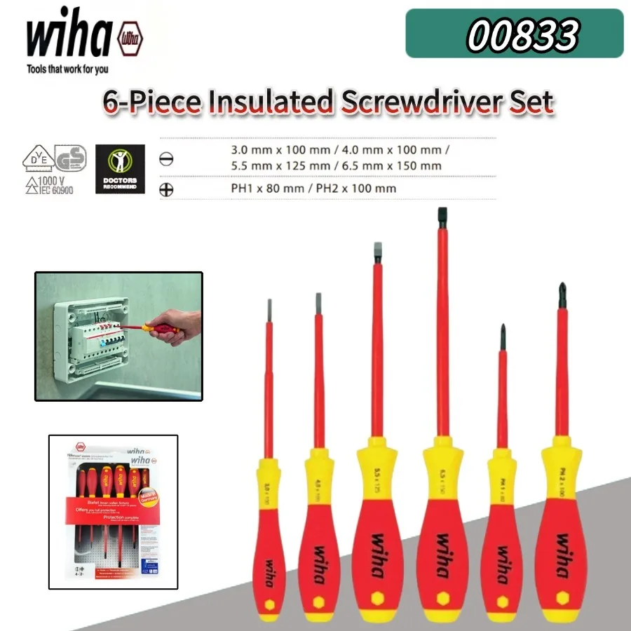 Wiha 00833 VDE Insulated 6PCS Screwdriver Set SoftFinish Slot Phillips for Home Electrical Maintenance
Wiha 00833 VDE Insulated 6PCS Screwdriver Set SoftFinish Slot Phillips for Home Electrical Maintenance