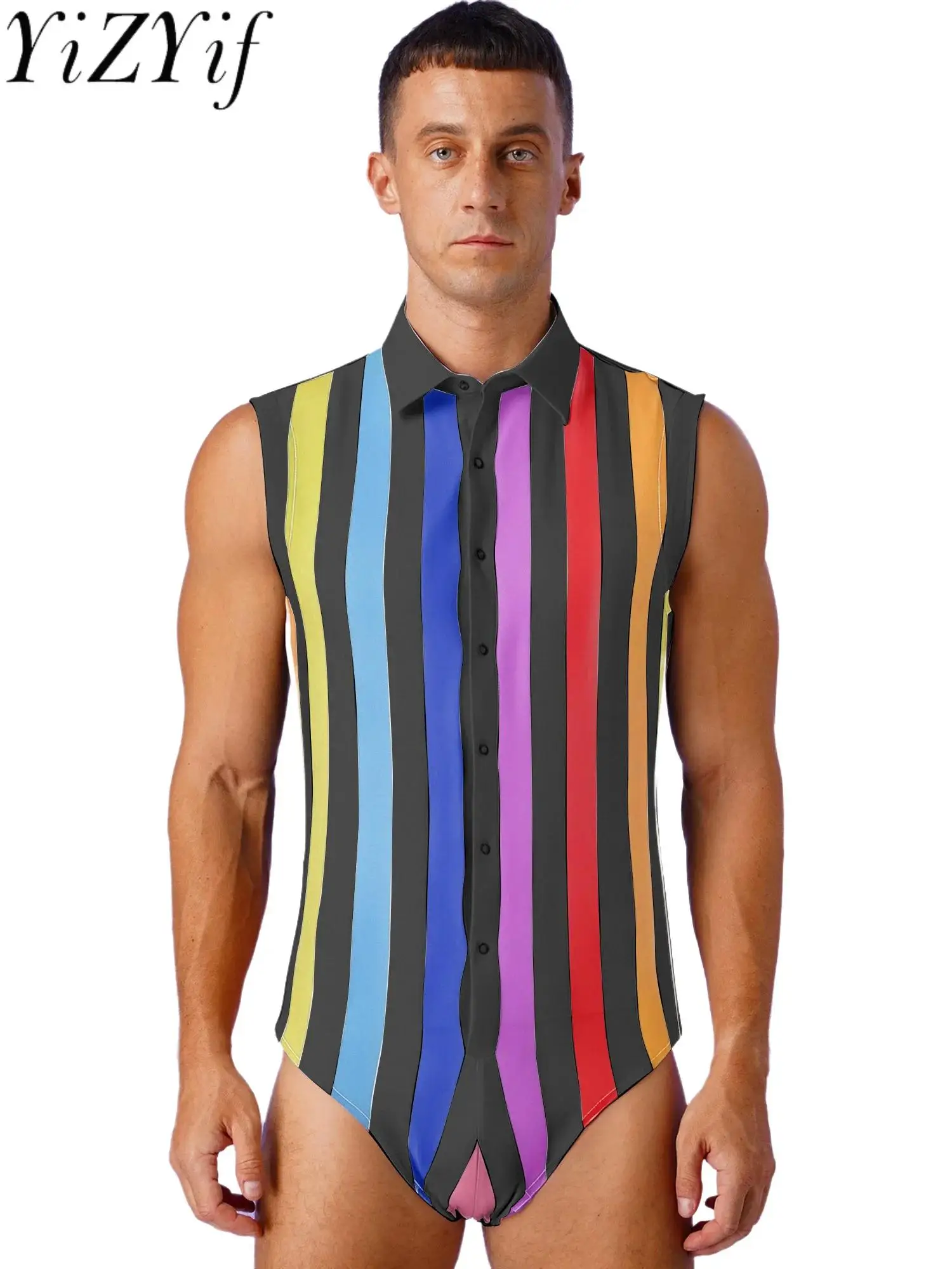 Men's Rainbow Striped Bodysuit Party Club Dance Sleeveless Short Romper Workout Wrestling Singlet Fitness High Cut Jumpsuit
Men's Rainbow Striped Bodysuit Party Club Dance Sleeveless Short Romper Workout Wrestling Singlet Fitness High Cut Jumpsuit