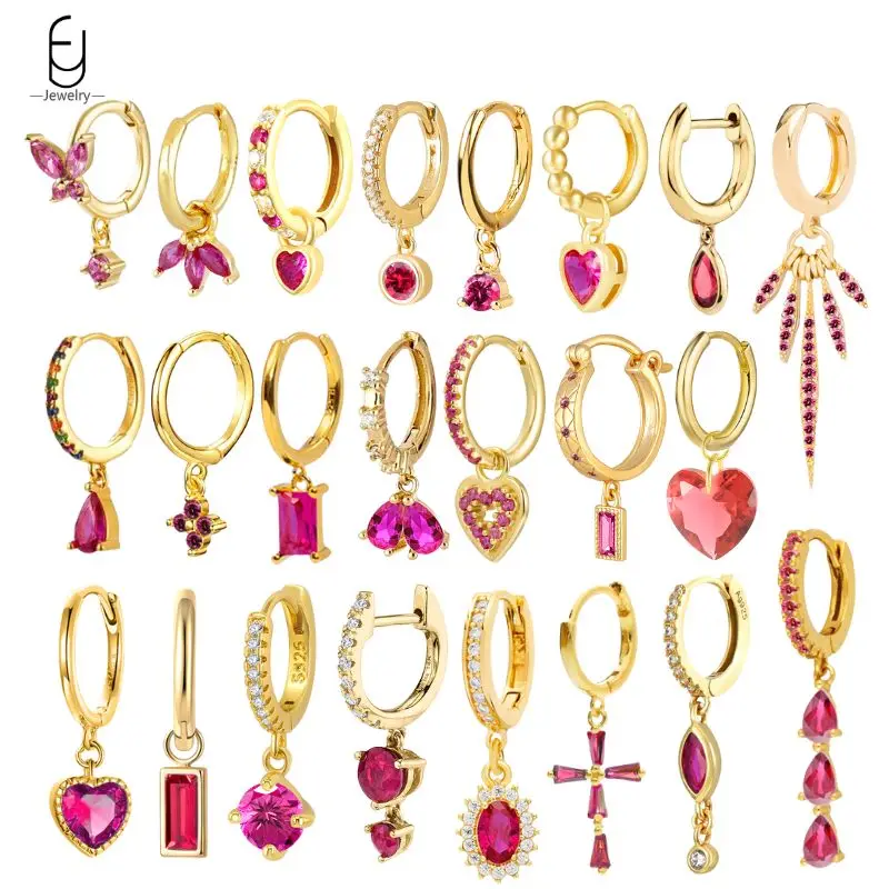 925 Sterling Silver Ear Needle Luxury Rose Red Crystal Gold Earrings Women's Water Drop/Heart Pendant Earrings Fine Jewelry Gift
925 Sterling Silver Ear Needle Luxury Rose Red Crystal Gold Earrings Women's Water Drop/Heart Pendant Earrings Fine Jewelry Gift