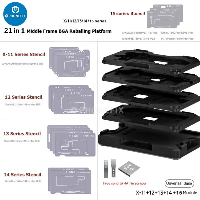 XZZ TR Middle Frame BGA Plant Tin Platform 21 in 1 Reballing Kit for IPhone X 11 12 13 14 15 Pro Motherboard Soldering Repair
XZZ TR Middle Frame BGA Plant Tin Platform 21 in 1 Reballing Kit for IPhone X 11 12 13 14 15 Pro Motherboard Soldering Repair