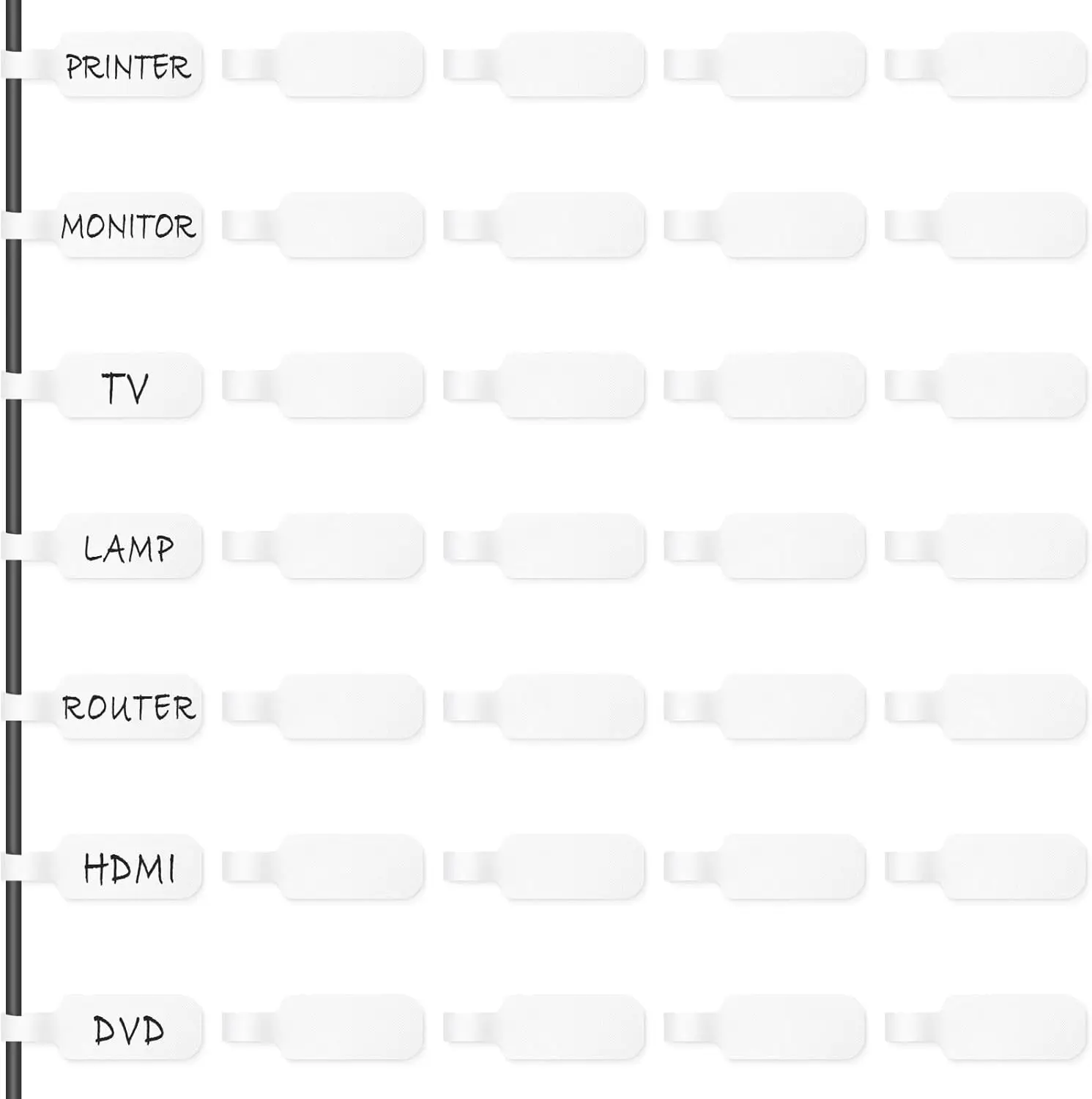 Reusable Cable Labels, Write-On, Hook&Loop, 35Pcs White - Cord Organizer
Reusable Cable Labels, Write-On, Hook&Loop, 35Pcs White - Cord Organizer