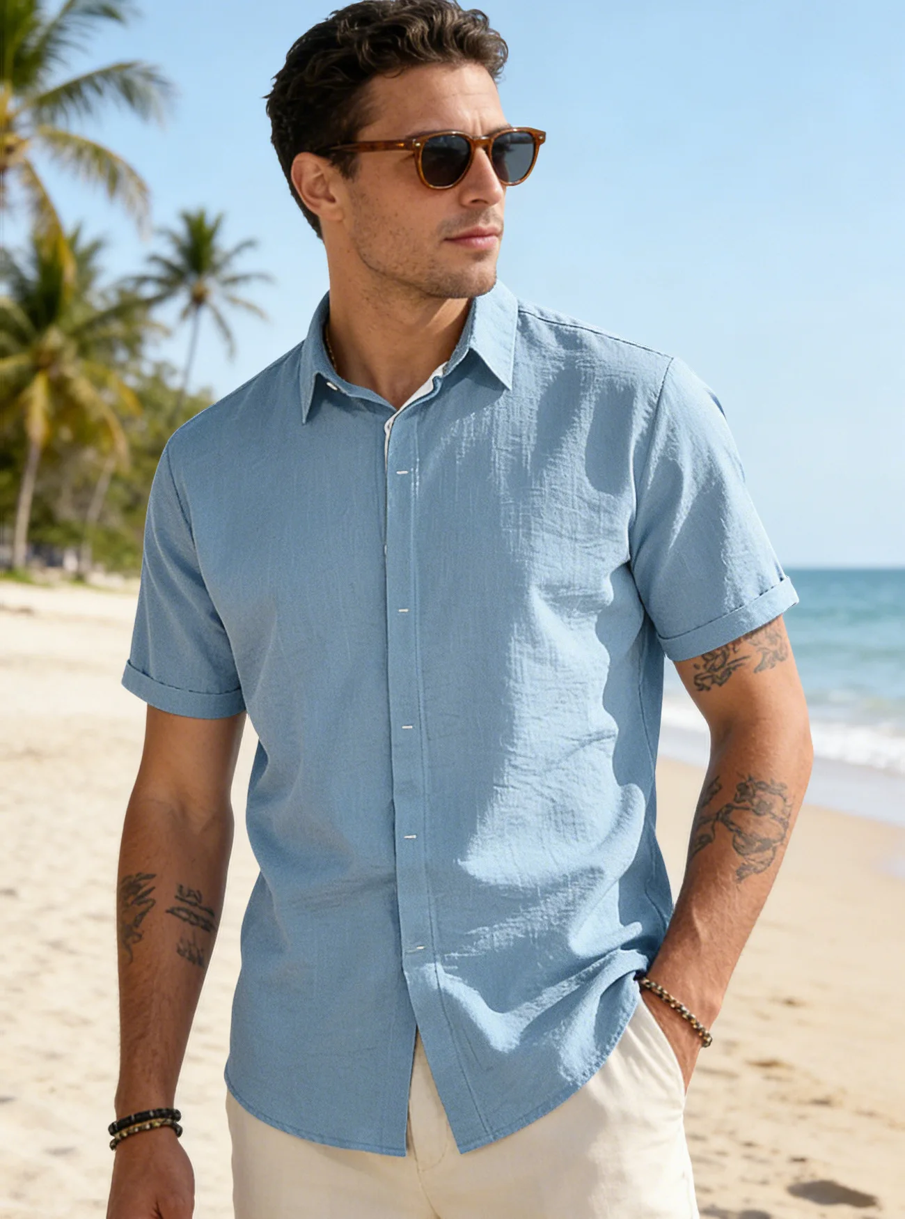 Summer Men's Cotton-Linen Collared Plain Color Fashion Short-Sleeved Simple Breathable Quick-Drying Casual Business Sport Shirt
Summer Men's Cotton-Linen Collared Plain Color Fashion Short-Sleeved Simple Breathable Quick-Drying Casual Business Sport Shirt