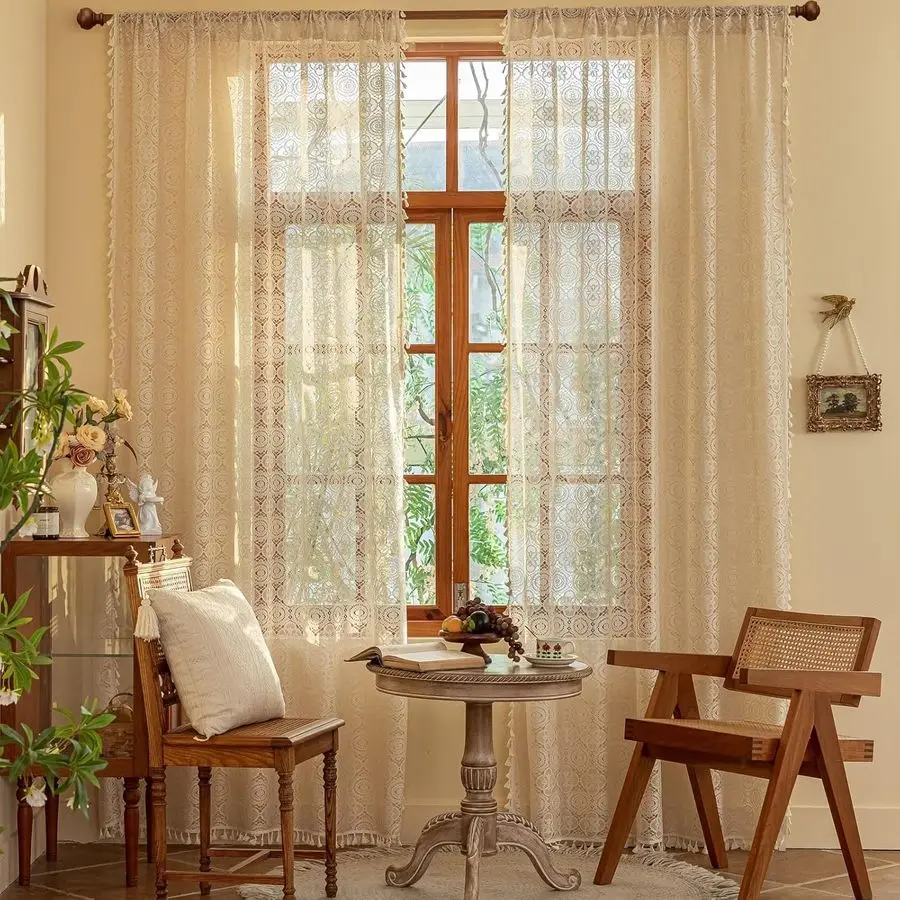Boho Sheer Curtains 108 inches Long Antique Farmhouse Extra Long Floor to Ceiling Curtains Lace Voile Curtain for Patio Sliding
Boho Sheer Curtains 108 inches Long Antique Farmhouse Extra Long Floor to Ceiling Curtains Lace Voile Curtain for Patio Sliding