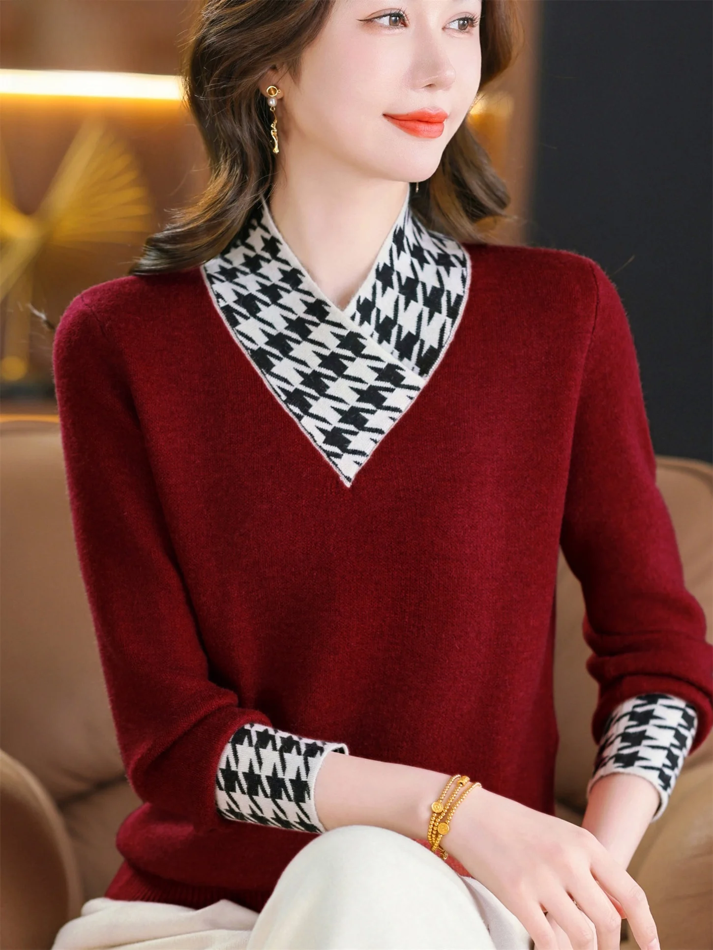 Thiened Fce вязаный свитер на подкладке, женский осенне-зимний новый винтажный теплый базовый свитер для среднего возраста и ли
Thiened Fce вязаный свитер на подкладке, женский осенне-зимний новый винтажный теплый базовый свитер для среднего возраста и ли