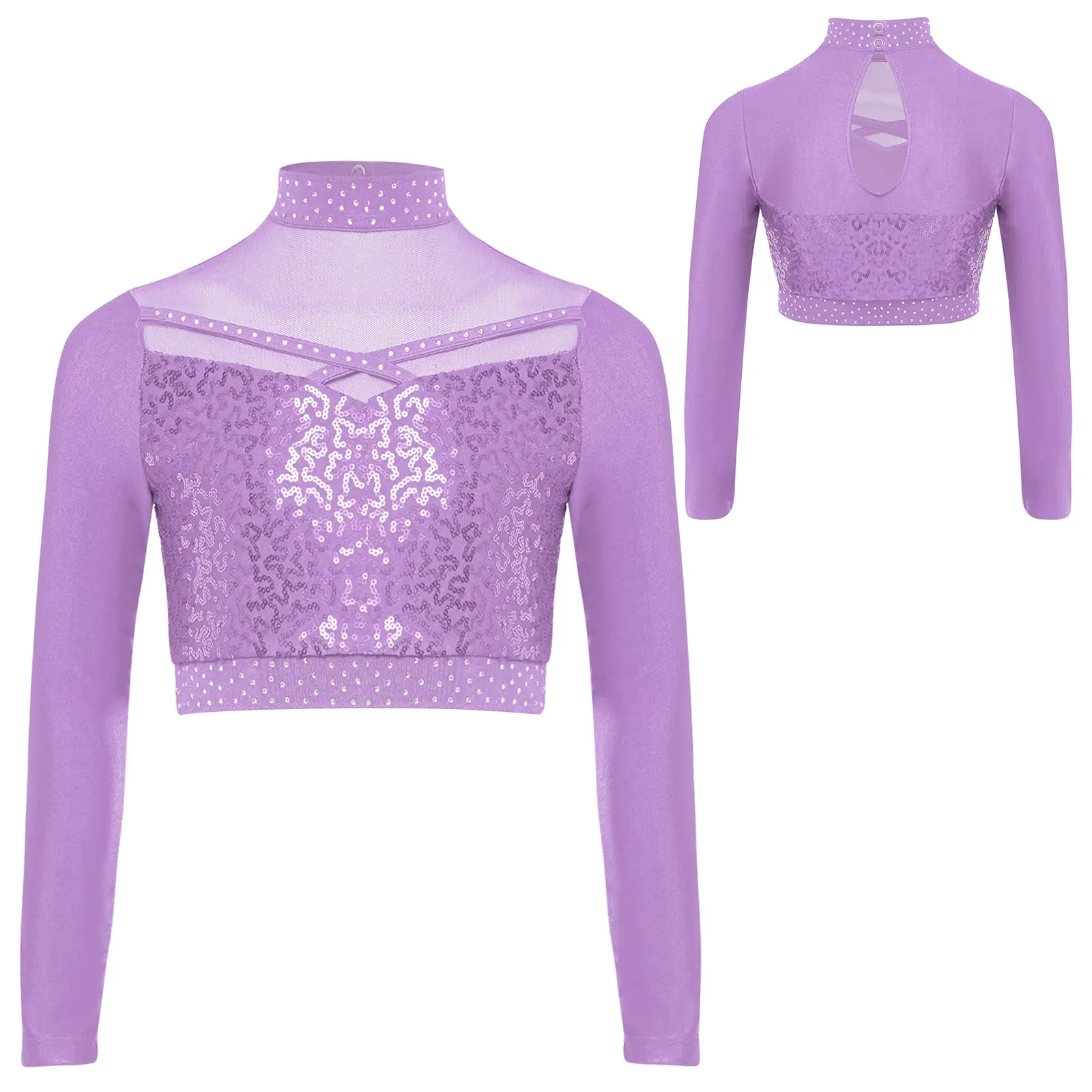 Kid Girls Figure Skating Modern Dance Costume Jazz Ballet Tango Stage Dance Top Long Sleeve Sheer Mesh Patchwork Sequin Crop Top
Kid Girls Figure Skating Modern Dance Costume Jazz Ballet Tango Stage Dance Top Long Sleeve Sheer Mesh Patchwork Sequin Crop Top