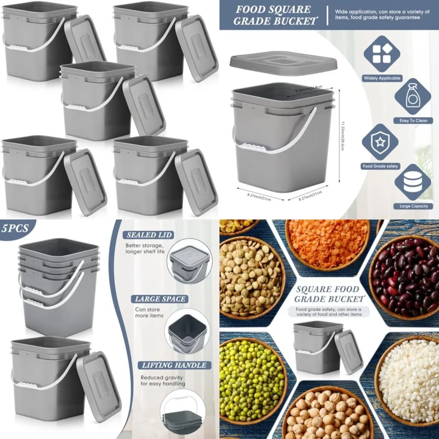 Pcs. Gallon Square Food Grade Bucket with Lid Square Bucket Pail Plastic Handles for Long Term Food Storage, Camping, Fishing,
Pcs. Gallon Square Food Grade Bucket with Lid Square Bucket Pail Plastic Handles for Long Term Food Storage, Camping, Fishing,
