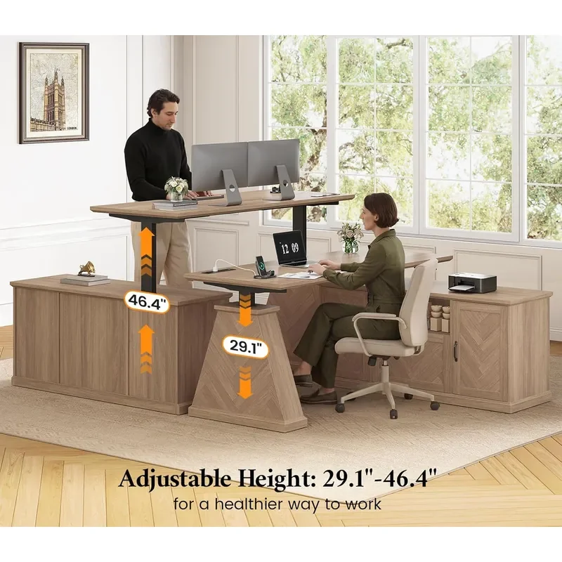 Farmhouse L Shaped Electric Standing Desk with Power Outlet 2 Storage Cabinets Height Adjustable Office Executive Desk File
Farmhouse L Shaped Electric Standing Desk with Power Outlet 2 Storage Cabinets Height Adjustable Office Executive Desk File