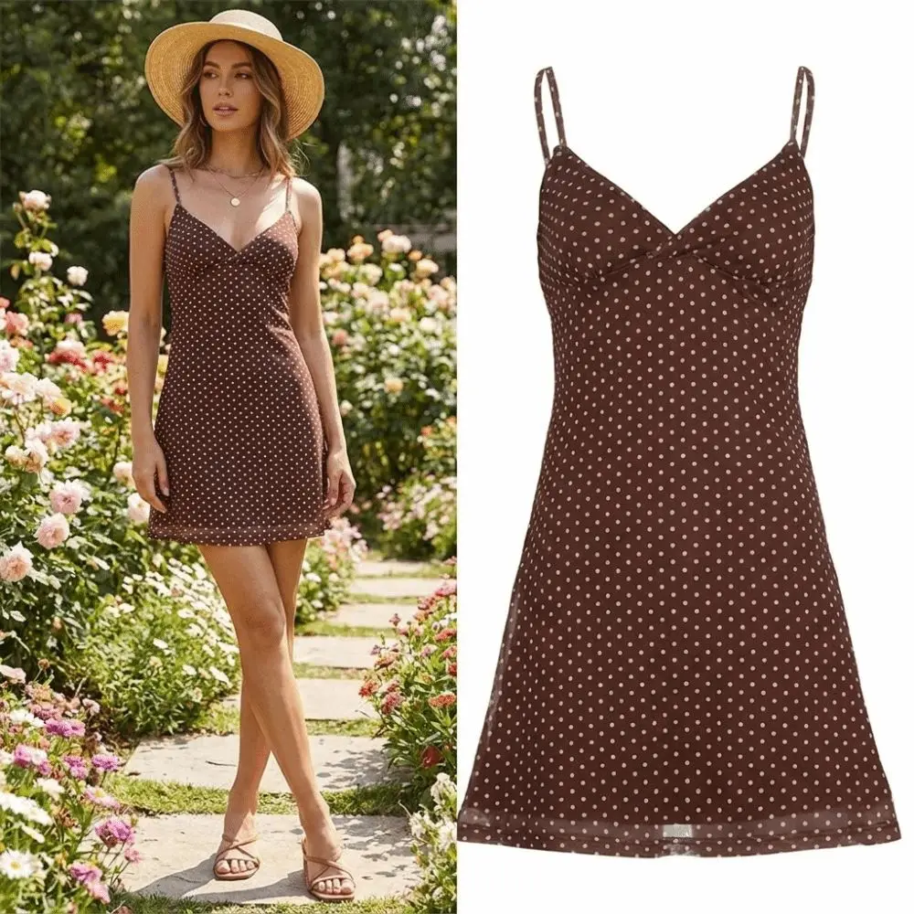 Y2K Fashion V Neck Mini Dress Backless Polka Dot Print Cami Dress Tie Strap A Line Sleeveless Dress Beach Vacation
Y2K Fashion V Neck Mini Dress Backless Polka Dot Print Cami Dress Tie Strap A Line Sleeveless Dress Beach Vacation