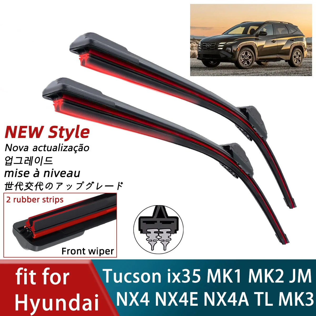 Double Rubber Car Wiper for Hyundai Tucson ix35 MK1 MK2 JM NX4 NX4E NX4A TL MK3 Front Blades Brushes Cutter Accessories Wipers
Double Rubber Car Wiper for Hyundai Tucson ix35 MK1 MK2 JM NX4 NX4E NX4A TL MK3 Front Blades Brushes Cutter Accessories Wipers