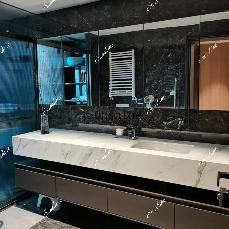 Customized solid wood bathroom cabinet combination large size rock slab hotel wind bathroom washstand FT
Customized solid wood bathroom cabinet combination large size rock slab hotel wind bathroom washstand FT