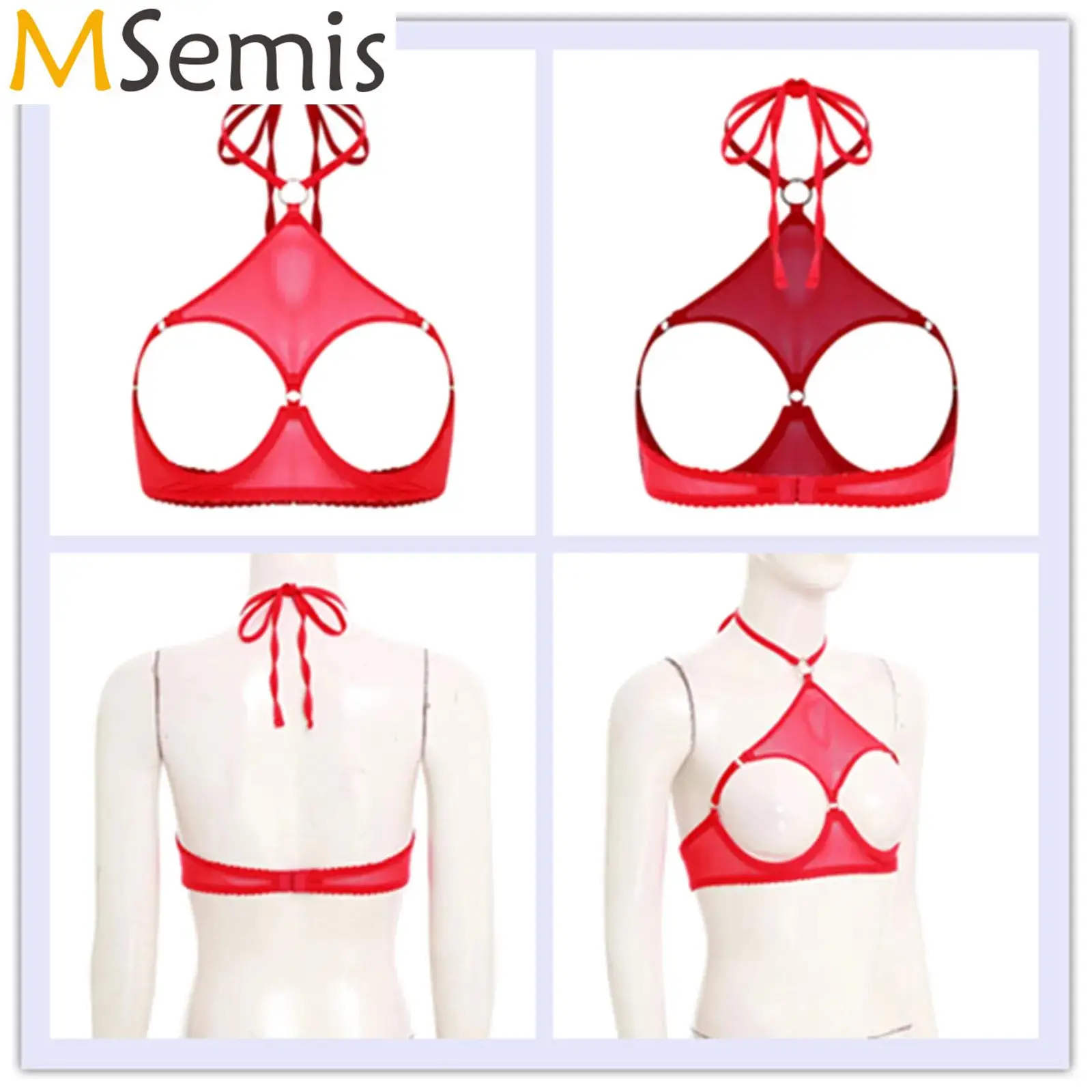 Womens Lingerie Push Up Balconette See Through Mesh Bra O-ring Lace-up Halter Cut Out Open Nipple Cup Underwire Bralette Bra 
Womens Lingerie Push Up Balconette See Through Mesh Bra O-ring Lace-up Halter Cut Out Open Nipple Cup Underwire Bralette Bra