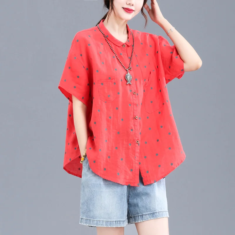 Loose Women's Casual Short Sleeve Shirt Summer New Style Polka Dot Print Versatile Leisure Top Large Size Turn-down Collar
Loose Women's Casual Short Sleeve Shirt Summer New Style Polka Dot Print Versatile Leisure Top Large Size Turn-down Collar