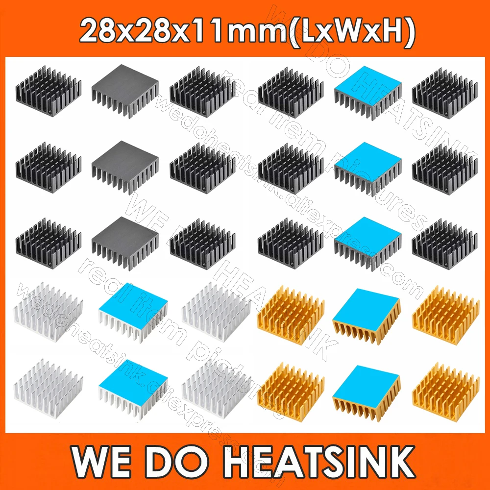 Wholesale 28x28x11mm Silver / Black / Gold Anodized Aluminum Heatsink Cooler With Thermal Conductive Adhesive Transfer Pads
Wholesale 28x28x11mm Silver / Black / Gold Anodized Aluminum Heatsink Cooler With Thermal Conductive Adhesive Transfer Pads