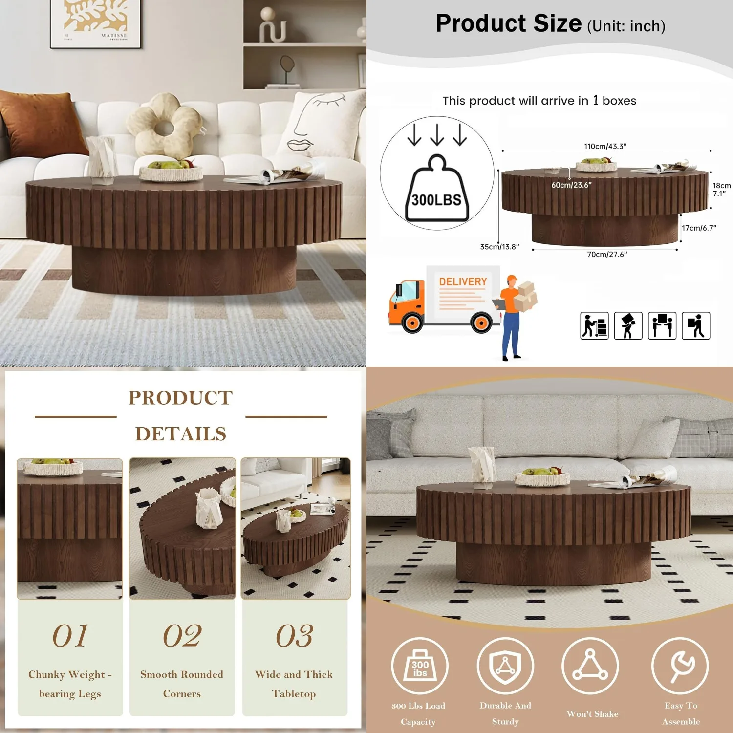 Modern Fluted Oval Coffee Table Pedestal Center Tea Table Living Room Apartment 43.3in, Customized
Modern Fluted Oval Coffee Table Pedestal Center Tea Table Living Room Apartment 43.3in, Customized
