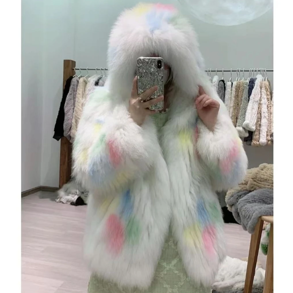 Chic Winter Woman Tie-dye Printed Faux Fox Fur Coat Fluffy Imitation Mink Fur Jacket Flocking Hairy Hooded Parka Cardigan Tops
Chic Winter Woman Tie-dye Printed Faux Fox Fur Coat Fluffy Imitation Mink Fur Jacket Flocking Hairy Hooded Parka Cardigan Tops