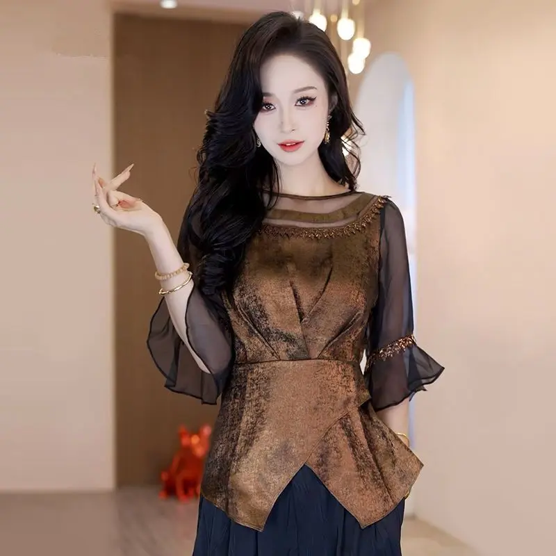Light Luxury Small Fragrance Style Solid Color Five-quarter Sleeve Shirt for Women New Design Pullover Round Collar ShirtYY87
Light Luxury Small Fragrance Style Solid Color Five-quarter Sleeve Shirt for Women New Design Pullover Round Collar ShirtYY87