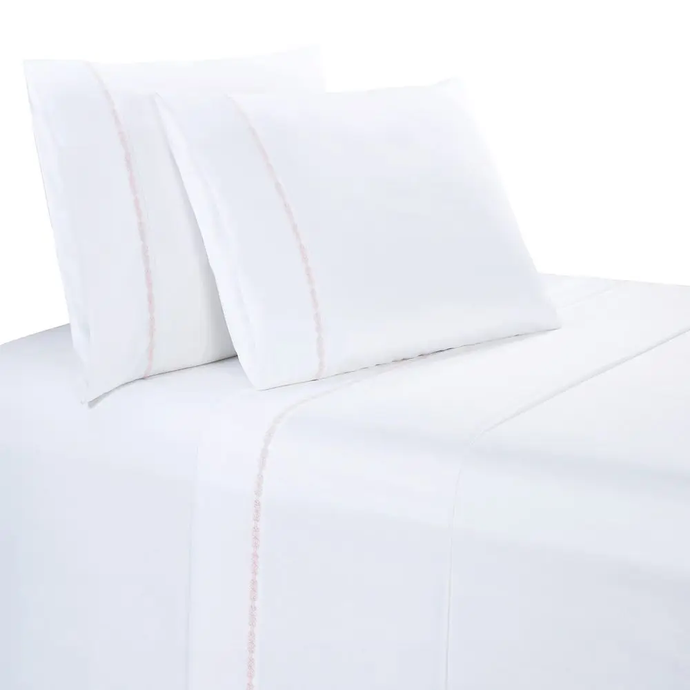 Accents Laurel Embroidered Border 4 Piece Sheet Set, Queen Size, White with Blush Embroidery, 350 Thread Count, Hotel Style Cot
Accents Laurel Embroidered Border 4 Piece Sheet Set, Queen Size, White with Blush Embroidery, 350 Thread Count, Hotel Style Cot