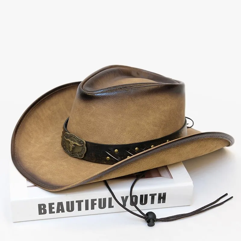 Vintage bull's belt made of old leather men's and women's big-brimmed cowboy hats waterproof warm top
Vintage bull's belt made of old leather men's and women's big-brimmed cowboy hats waterproof warm top