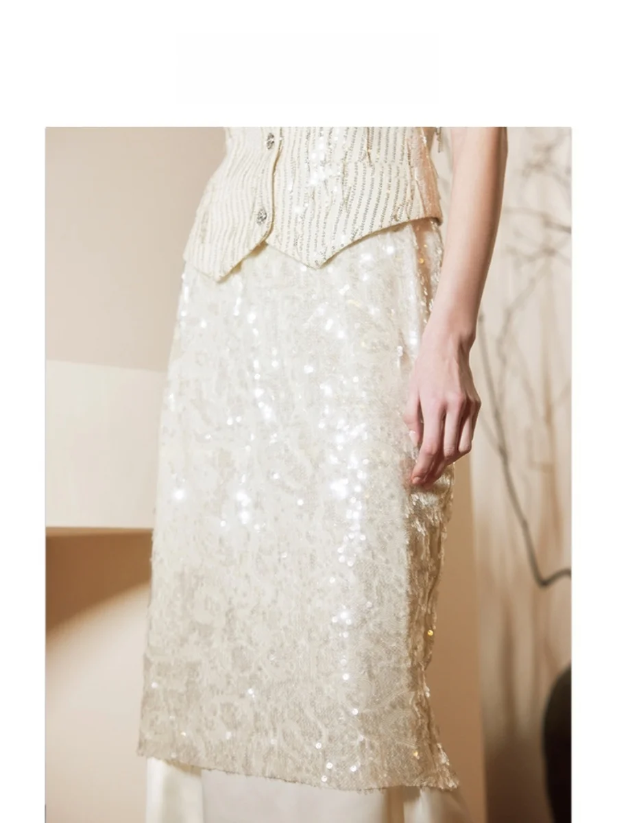 Ele Double Layered Straight Line Skirt with Embroidery And Slits iny Sequins Women's mid Waist Polyester Blend Fiber
Ele Double Layered Straight Line Skirt with Embroidery And Slits iny Sequins Women's mid Waist Polyester Blend Fiber