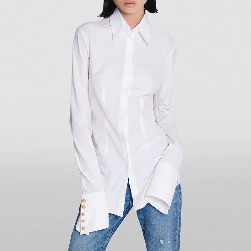 High-End Women's Fashion 2024 New White Bell Sleeve Long Sleeve Shirt Slim Fit Celebrity Style Simple Design Premium Quality
High-End Women's Fashion 2024 New White Bell Sleeve Long Sleeve Shirt Slim Fit Celebrity Style Simple Design Premium Quality
