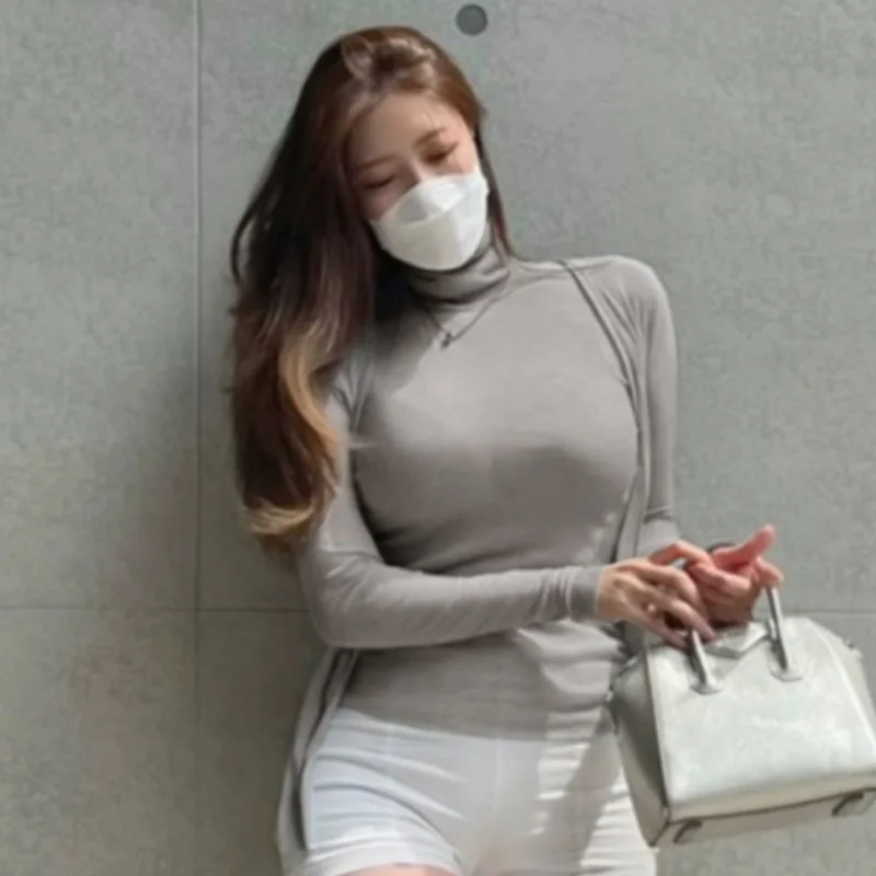 Dongda Gate Slim Fit Sexy Long Sve High Collar Vest Thin Micro Translucent Top Two Piece Set for Young Women
Dongda Gate Slim Fit Sexy Long Sve High Collar Vest Thin Micro Translucent Top Two Piece Set for Young Women