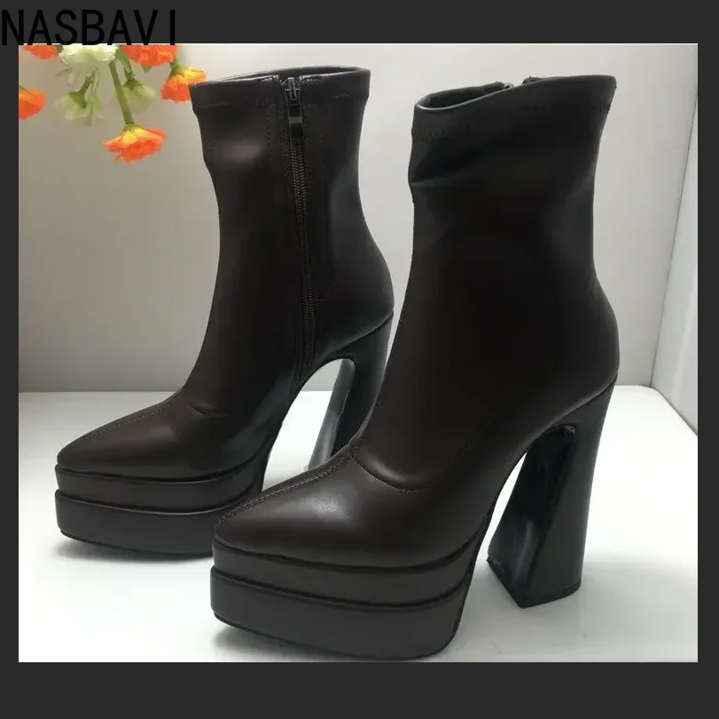 NASBAVI New Women's Brown Beige High Heel Pointed Toe Short Boots Waterproof Platform Large Size Zipper Boots Rubber Shoe Upper
NASBAVI New Women's Brown Beige High Heel Pointed Toe Short Boots Waterproof Platform Large Size Zipper Boots Rubber Shoe Upper