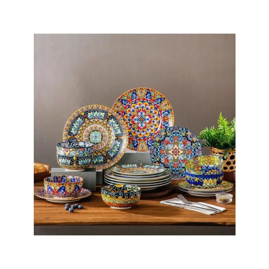 vancasso 18 Pieces Dinnerware Set, Round Plate, Multicolor Poreclain, Bohemian Style, Dinner Plate, Dessert Plate And Soup Plat
vancasso 18 Pieces Dinnerware Set, Round Plate, Multicolor Poreclain, Bohemian Style, Dinner Plate, Dessert Plate And Soup Plat