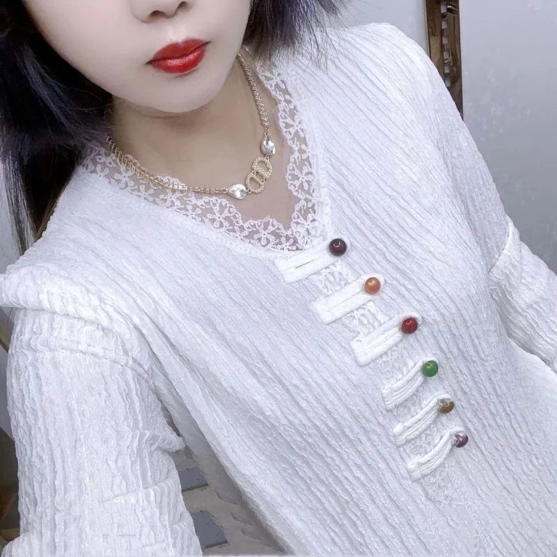 New Lace Patchwork Harajuku All-match Tops Women Clothing Long Sleeve Solid V Neck Vintage T Shirts Spring Autumn Casual Trend
New Lace Patchwork Harajuku All-match Tops Women Clothing Long Sleeve Solid V Neck Vintage T Shirts Spring Autumn Casual Trend