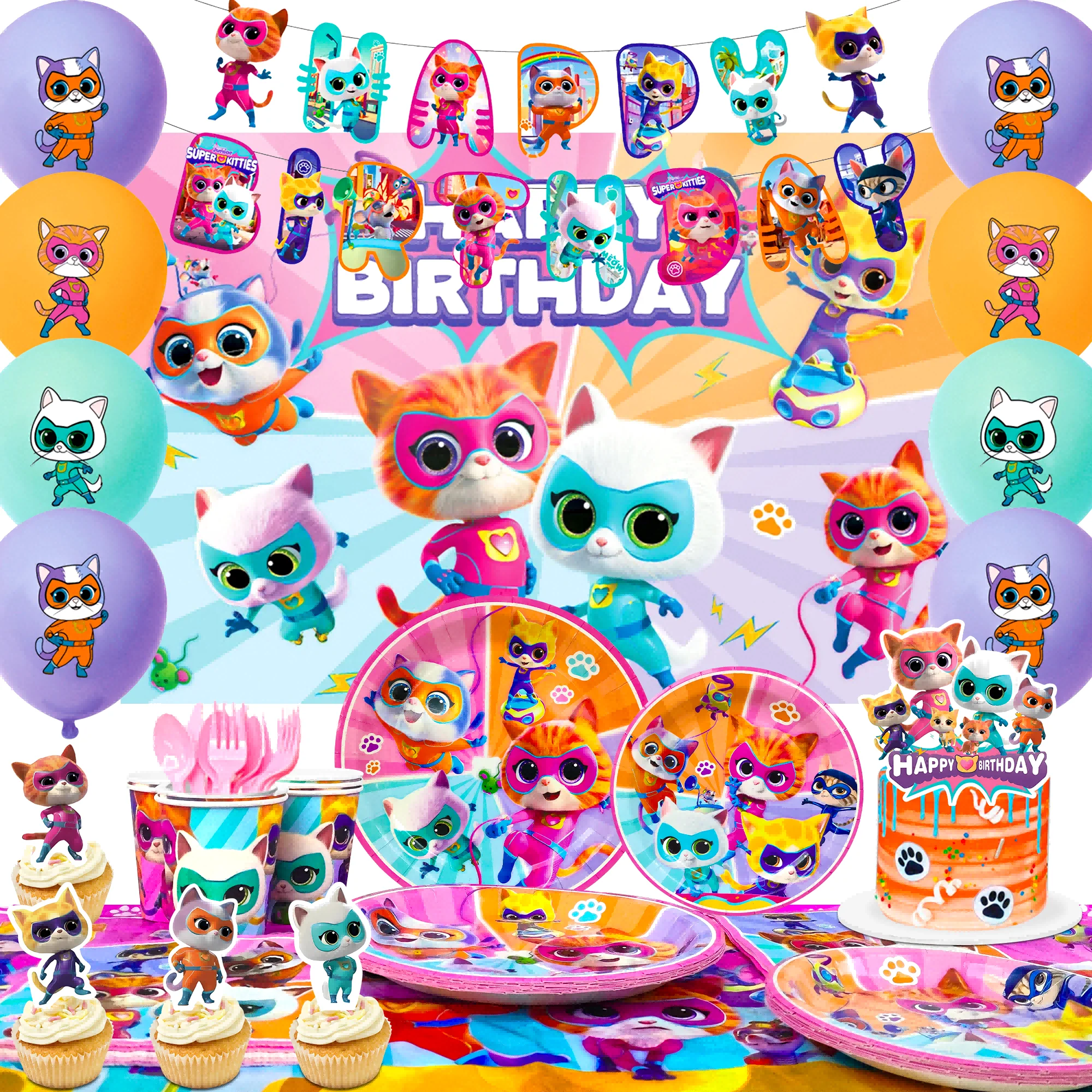 SuperKitties украшения на день рождения, 112 шт. SuperKitties товары для вечеринок-пластины баннерные шары и т. д. SuperKitties украшения для вечеринок
SuperKitties украшения на день рождения, 112 шт. SuperKitties товары для вечеринок-пластины баннерные шары и т. д. SuperKitties украшения для вечеринок
