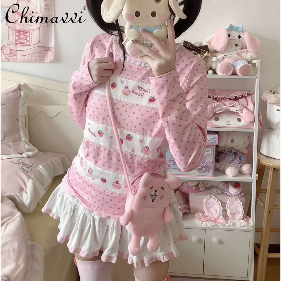 Original Japanese Sweet Strawberry Polka Dot Cute Long-sleeve T-shirt Women Spring New Kawaii Girl's Skirt Y2k Daughter's Outfit
Original Japanese Sweet Strawberry Polka Dot Cute Long-sleeve T-shirt Women Spring New Kawaii Girl's Skirt Y2k Daughter's Outfit