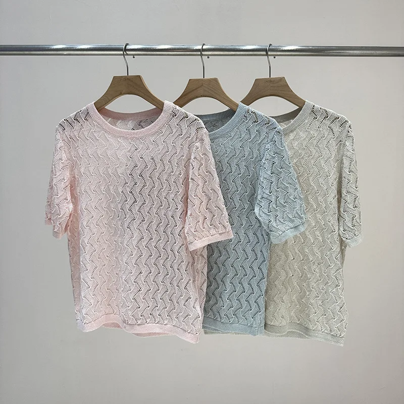 Crocheted Openwork Knit Top, Short-Sleeved, Breathable, Retro Style, Versatile, Casual Women'S Clothing, Summer.
Crocheted Openwork Knit Top, Short-Sleeved, Breathable, Retro Style, Versatile, Casual Women'S Clothing, Summer.